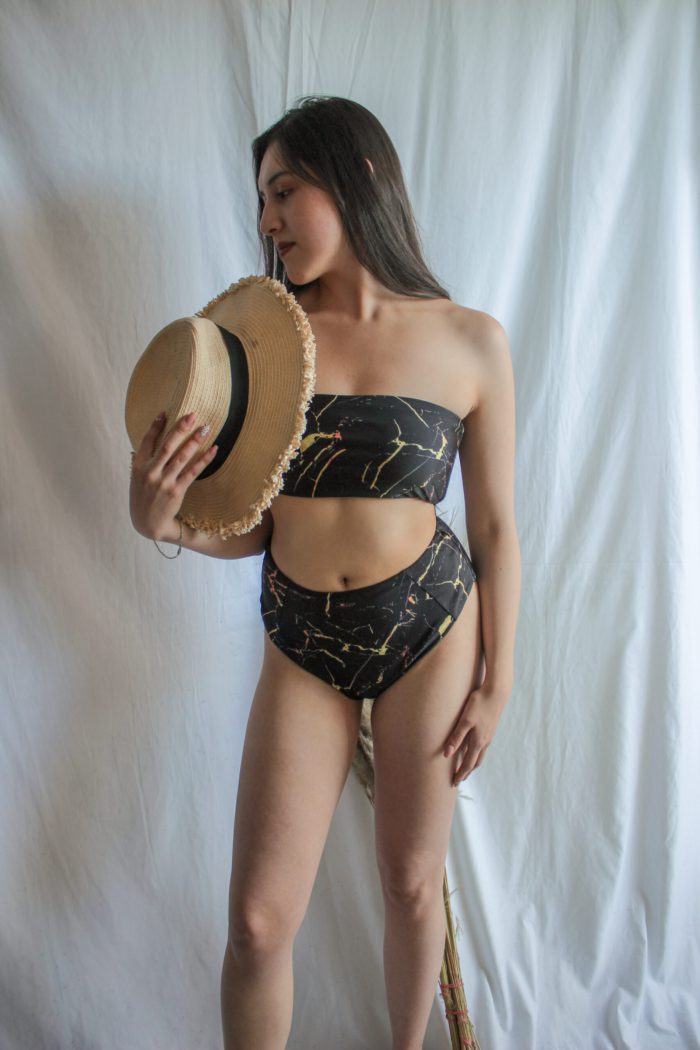 Vestido de baño marmol negro talle alto